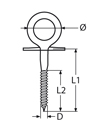Technische Zeichnung zu Augenschraube 6x60mm mit Holzgewinde  (Edelstahl)