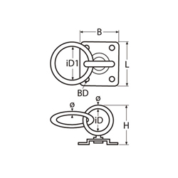 Technische Zeichnung zu Augplatte mit Wirbel und Ring 6mm (Edelstahl)