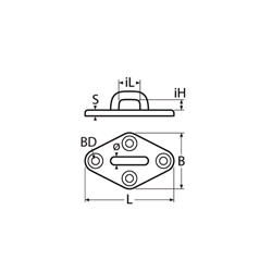 Technische Zeichnung zu Augplatte Trapez 25x16mm, 100mm (Edelstahl)