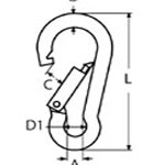 Technische Zeichnung zu Karabinerhaken 5x50mm (Edelstahl) mit weiÃer PE-Beschichtung