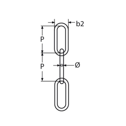Technische Zeichnung zu 2mm Rundstahlkette V4A  Ã€hnlich DIN 763 ab 1m