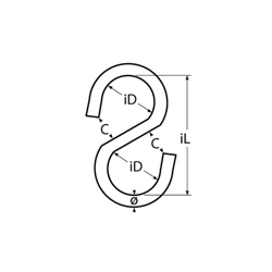 Technische Zeichnung zu S-Haken, symmetrisch, Edelstahl A2, 4mm