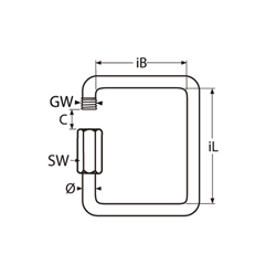 Technische Zeichnung zu Schnellverschluss, quadratisch, 6mm (Edelstahl)