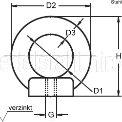 Technische Zeichnung zu Ring-Mutter M10 (verzinkt)