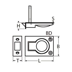 Technische Zeichnung zu Einlassgriff/VerschluÃ, rechteckig, 57x40mm (Edelstahl)