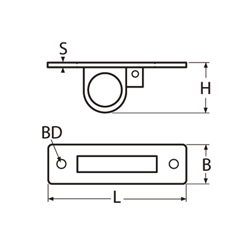 Technische Zeichnung zu Einlassgriff, rechteckig, 90x25mm (Edelstahl)