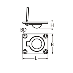 Technische Zeichnung zu Einlassgriff, rechteckig, 47x38mm (Edelstahl)