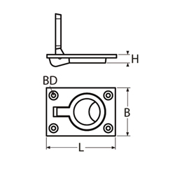 Technische Zeichnung zu Einlassgriff, rechteckig, 63x44mm (Edelstahl)