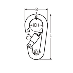 Technische Zeichnung zu Karabinerhaken oval mit Mutter 11x120 (Edelstahl)