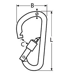 Technische Zeichnung zu Karabinerhaken Trapez mit Sicherheitsmutter 10x115mm (Edelstahl)