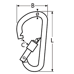 Technische Zeichnung zu Karabinerhaken Trapez mit Sicherheitsmutter 10x115mm (Edelstahl) Technische Zeichnung zu Karabinerhaken Trapez mit Sicherheitsmutter 10x115mm (Edelstahl)