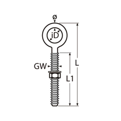 Technische Zeichnung zu Augbolzen mit metrischen Gewinde 8x100mm (Edelstahl) A4