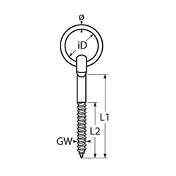 Technische Zeichnung zu Augbolzen mit Ring und Holzgewinde 12mm (Edelstahl)