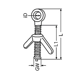 Technische Zeichnung zu Augenschraube M16 mit FlÃŒgelmutter 140mm, (Edelstahl)