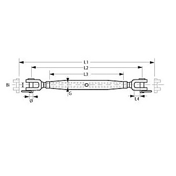 Technische Zeichnung zu Blue Wave Wantenspanner Gabel-Gabel M24, 769mm, geschlossener KÃ¶rper (Edelstahl)