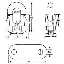 Technische Zeichnung zu Drahtseilklemme 16mm (Edelstahl)