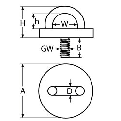 Technische Zeichnung zu Augplatte mit Gewinde M6 (Edelstahl)