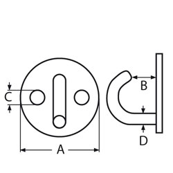 Technische Zeichnung zu Augplatte mit Haken 5mm (Edelstahl)