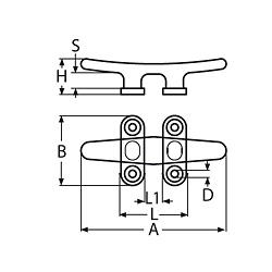 Technische Zeichnung zu Flachklampe, 4-Loch, 125mm (Edelstahl) 