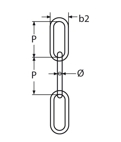 Technische Zeichnung zu 4mm Rundstahlkette Ã€hnlich DIN 763 ab 1m