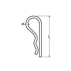 Technische Zeichnung zu DIN 11024 Federstecker einfach A2 2,5mm