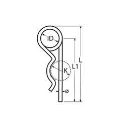 Technische Zeichnung zu DIN 11024 Federstecker Edelstahl A4 6,3mm