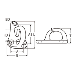 Technische Zeichnung zu Fenderauge 50x34mm (Edelstahl A4)