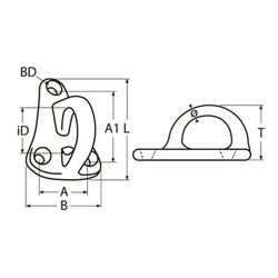 Technische Zeichnung zu Fenderauge 50x34mm (Edelstahl A4)