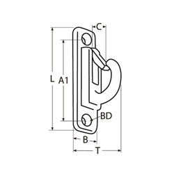Technische Zeichnung zu Fenderhalter mit Schnappsicherung 70x17mm (Edelstahl A4)