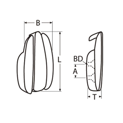 Technische Zeichnung zu Fenderhalter mit Einhand-Bedienung 53x32mm (Edelstahl A4)