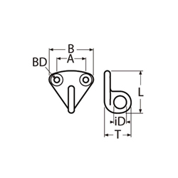 Technische Zeichnung zu Fenderhalter 36x29mm ohne Schnapper (Edelstahl)