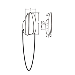Technische Zeichnung zu Fenderhalter mit Seilschlaufe und Einhand-Bedienung 53x32mm (Edelstahl A4)