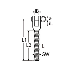 Technische Zeichnung zu Wantenspanner-Gabel mit Linksgewinde, gedrehte AusfÃŒhrung M4 (Edelstahl)