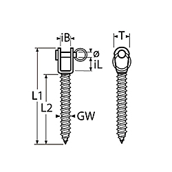 Technische Zeichnung zu Gabel mit Holzgewinde, 5mm (Edelstahl)