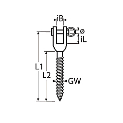Technische Zeichnung zu Gabel mit Holzgewinde, gedrehte AusfÃŒhrung 4mm (Edelstahl)
