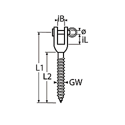 Technische Zeichnung zu Gabel mit Holzgewinde, gedrehte AusfÃŒhrung, 10mm (Edelstahl)