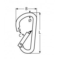 Technische Zeichnung zu Karabiner-Asymmetrisch-rot 5x50mm (Aluminium)