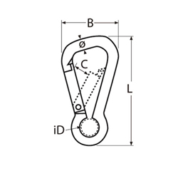 Technische Zeichnung zu Karabiner Asymmetrisch 6x60 (Edelstahl)