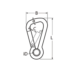 Technische Zeichnung zu Karabiner Asymmetrisch mit Augenkausche 6x60 (Edelstahl)
