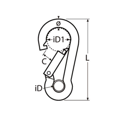 Technische Zeichnung zu Karabiner mit Auge 5x50mm (Edelstahl)