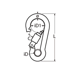 Technische Zeichnung zu Karabiner mit Sicherungsmutter-Kausche 4x40mm (Edelstahl)