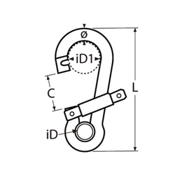 Technische Zeichnung zu Karabinerhaken Genius mit Auge 11x120 (Edelstahl)