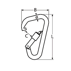 Technische Zeichnung zu Karabinerhaken Delta-Form mit Sicherheitsmutter 11x120mm (Edelstahl)