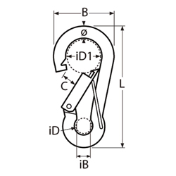 Technische Zeichnung zu Karabinerhaken mit Federsicherung 10x100 (Edelstahl)