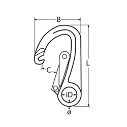 Technische Zeichnung zu Sicherheitskarabiner mit Sperre 110mm (Edelstahl)