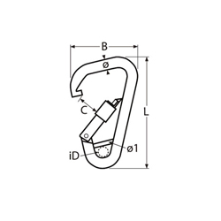 Technische Zeichnung zu Karabinerhaken Delta-Form mit Sicherheitsmutter und Steg 11x120mm (Edelstahl)