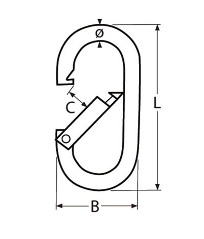 Technische Zeichnung zu Karabinerhaken O-Form 5mm (Edelstahl)