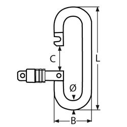 Technische Zeichnung zu Karabinerhaken mit Springverschluss 5x70, rund (Edelstahl)