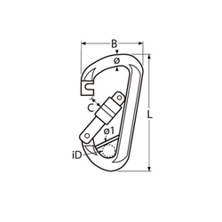 Technische Zeichnung zu Karabinerhaken Trapez mit Springverschluss und Steg 10x100mm (Edelstahl)