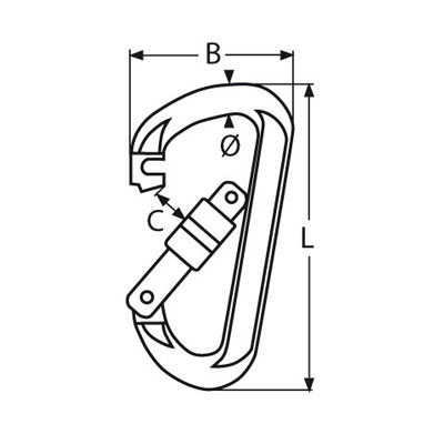 Technische Zeichnung zu Karabinerhaken Trapez mit Springverschluss 8mm (Edelstahl)